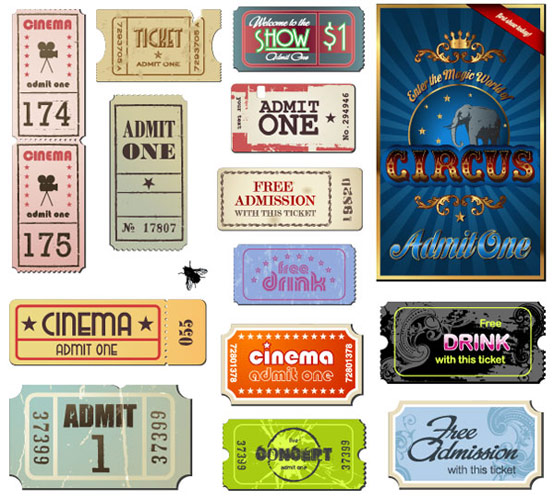 free vector Vintage Movie Ticket Vector Set